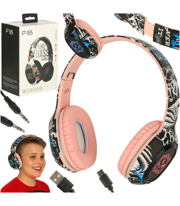 Bezvadu Bluetooth austiņas spēlēm un sportam, rozā