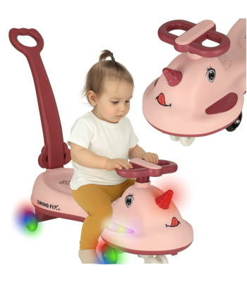 Gravitācijas braucamais ar LED gaismām un rokturi, rozā, max. 65 kg, Swing FIX S1
