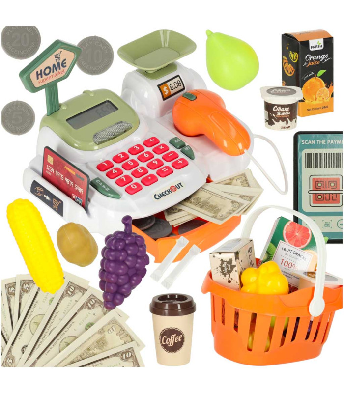 Bērnu kases aparāts ar skeneri un aksesuāriem