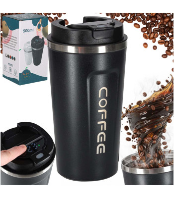 Viedā ceļojumu krūze ar LED displeju, melna, 500ml