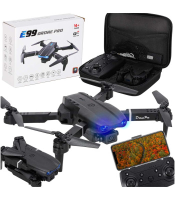 RC drons ar dubultkameru un headless režīmu, grafīta krāsā, ar futrāli E99 Pro 720P