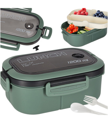 Pusdienu kastīte Lunch Box ar nodalījumiem, zaļa, 1200 ml