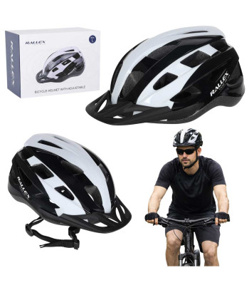 Regulējama velosipēda ķivere sievietēm un vīriešiem, melnbalta – RALLEX L 58–62 cm