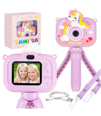 Bērnu digitālais fotoaparāts ar statīvu, vienradzis, violets 1080P