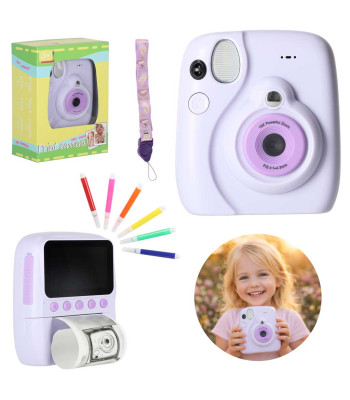 Digitālais tūlītējās drukas fotoaparāts bērniem ar printeri, kameru, spēlēm un flomāsteriem, gaiši violets, 16x