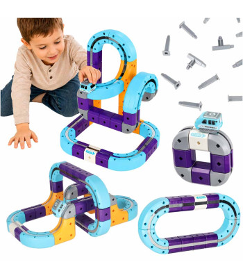 Izglītojoši magnētiskie konstruktora klucīši – sacīkšu trase ar auto, Magnetic Track Go!, 54 elementi