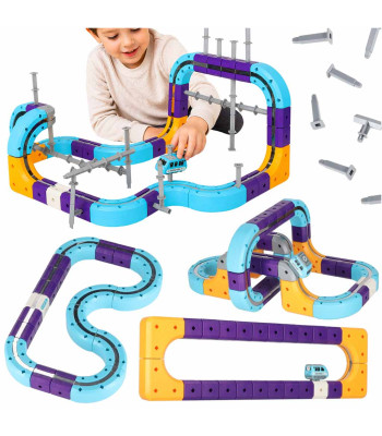 Izglītojošs magnētiskais STEM konstruktors bērniem – sacīkšu trase ar automašīnu, Magnetic Track Go! 87 elementi