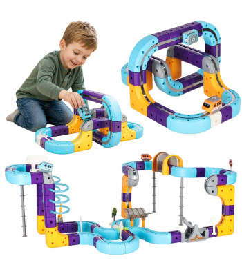 Izglītojošs magnētiskais konstruktors ar sacīkšu trasi Magnetic Track Go!, 129 elementi