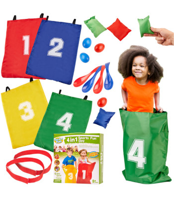 Animācijas sporta komplekts – maisi, lentes, olas, karotes, 4w1