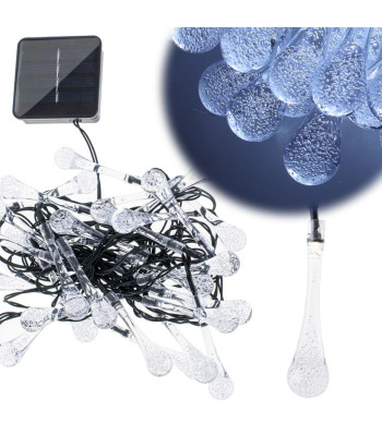 Saules dārza gaismas virtene ar lāstekām, auksti balta — 6,5 m, 30 LED