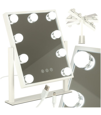 Kosmētikas spogulis ar 9 LED spuldzītēm, USB 25x30cm