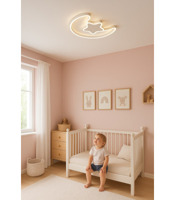 LED griestu lampa bērnu istabai ar aptumšošanu, tālvadības pulti un mēness dizainu, balta, 50 cm x 36 cm x 5 cm