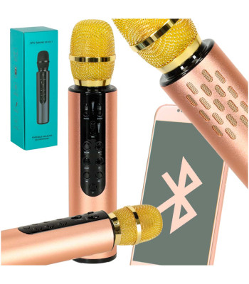 Bezvadu karaoke mikrofons bērniem ar Bluetooth un skaļruni, zelta krāsā, K3, 25 cm x 5 cm