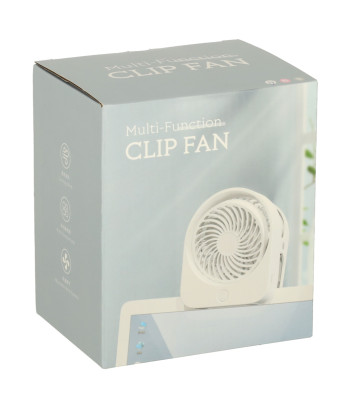 Bezvadu USB galda ventilators ar klipsi, 3 jaudas līmeņi, balts, 11,5 cm