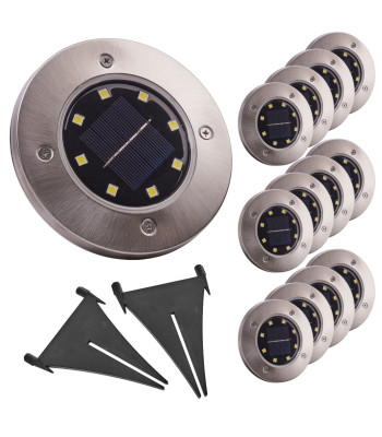 Saules zemē iedzenamu dārza lampu komplekts ar sensoru, auksti balta gaisma, 8 LED, 12 gab.