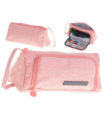 Divkameru skolas penālis, kosmētikas un ceļojumu maciņš 3 vienā, rozā, 22cm x 7cm x 10cm