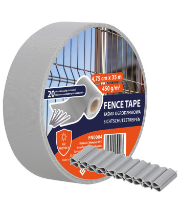 Žoga lente ar 20 klipšiem, 0,05 x 35 m (450g/m²), balts/pelēks