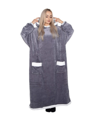 Oversize pelēks/balts kažokādas apmetnis