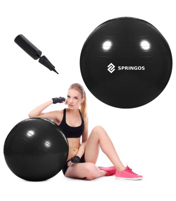 Springos Fitness Bumba FB0015 85 cm ar Pumpi - Melna