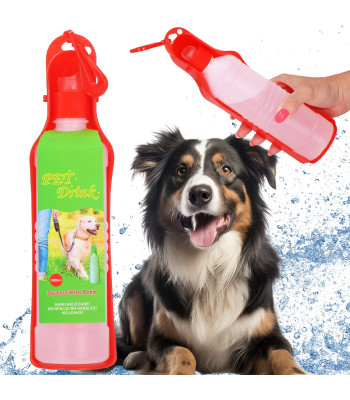 Suņu un kaķu ūdens pudele ar dzirdināšanas trauku Springos PA0296 500 ml sarkans bidons