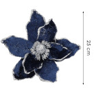 Betlēmes zvaigzne ar klipsi, mākslīgais zieds poinsettia Springos CA1228, tumši zils ar sudraba spīdumiem