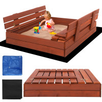 Aizverama smilšu kaste ar soliņiem Springos SBP100SET04 100×100 cm impregnēta koksne, ar geotekstilu un plēvi, brūna