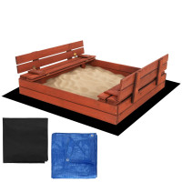 Slēdzama smilšu kaste ar soliņiem Springos SBP120SET02 120x120 cm impregnēts koks, ar plītaku un apakšklāju