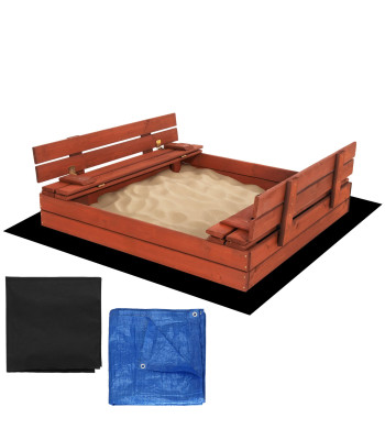 Slēdzama smilšu kaste ar soliņiem Springos SBP120SET02 120x120 cm impregnēts koks, ar plītaku un apakšklāju