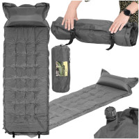 Pašuzpildošais tūrisma paklājs Springos PM053 193 cm ar spilvenu un pārvalku, pelēks