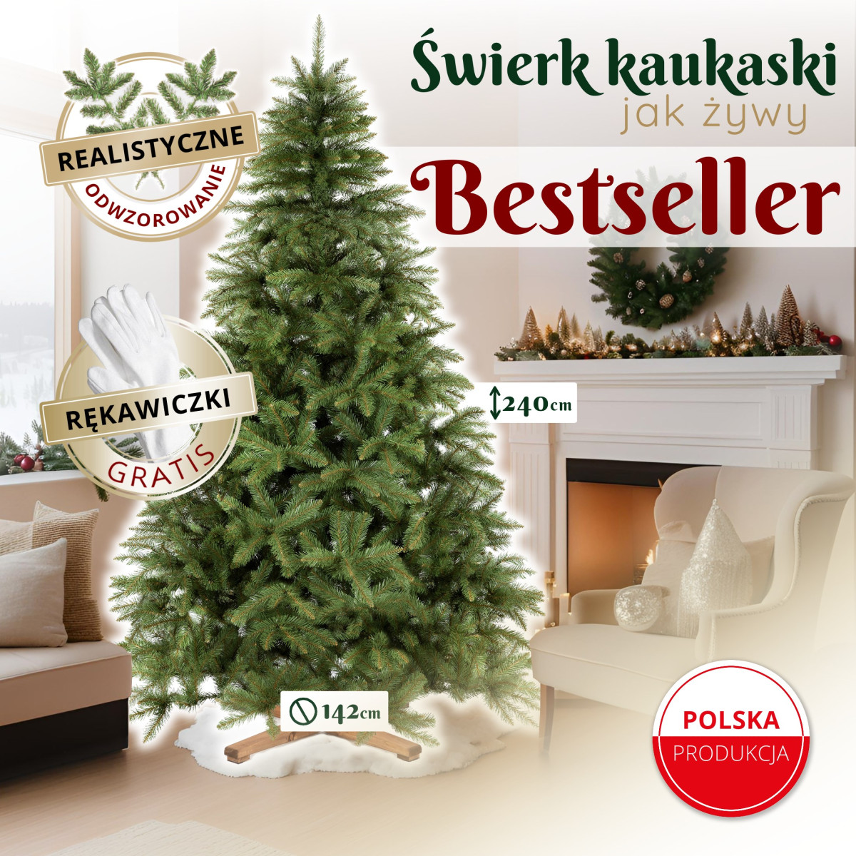 Mākslīgā eglīte Springos CT0243, Skandināvu priede Premium 240 CM