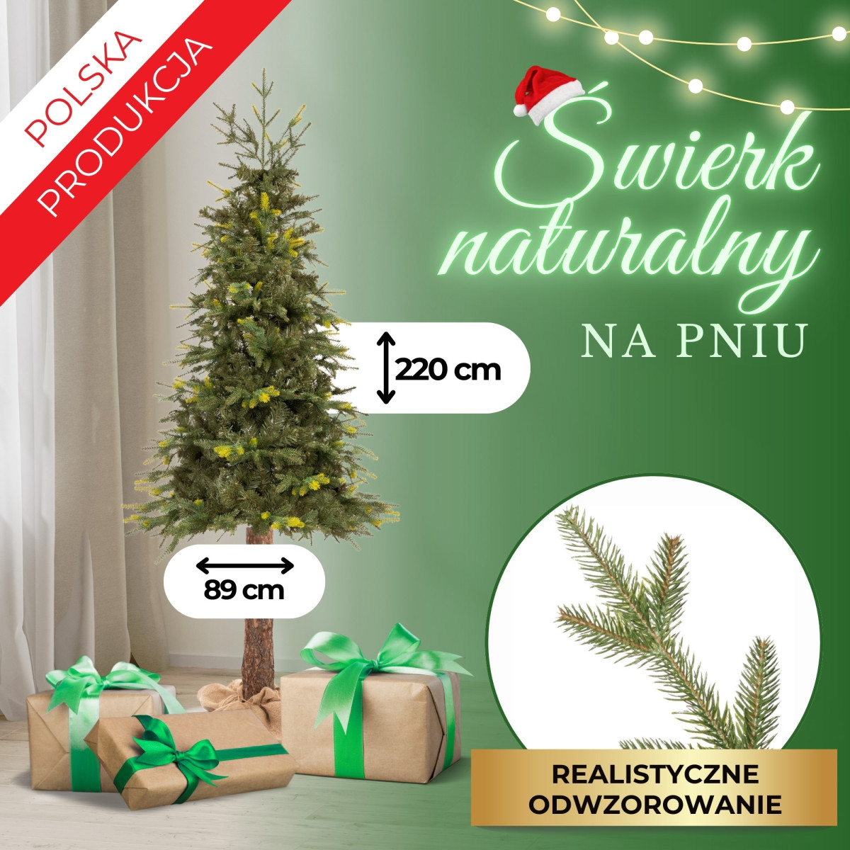 Mākslīgā eglīte uz stumbra Springos CT0200, 220cm