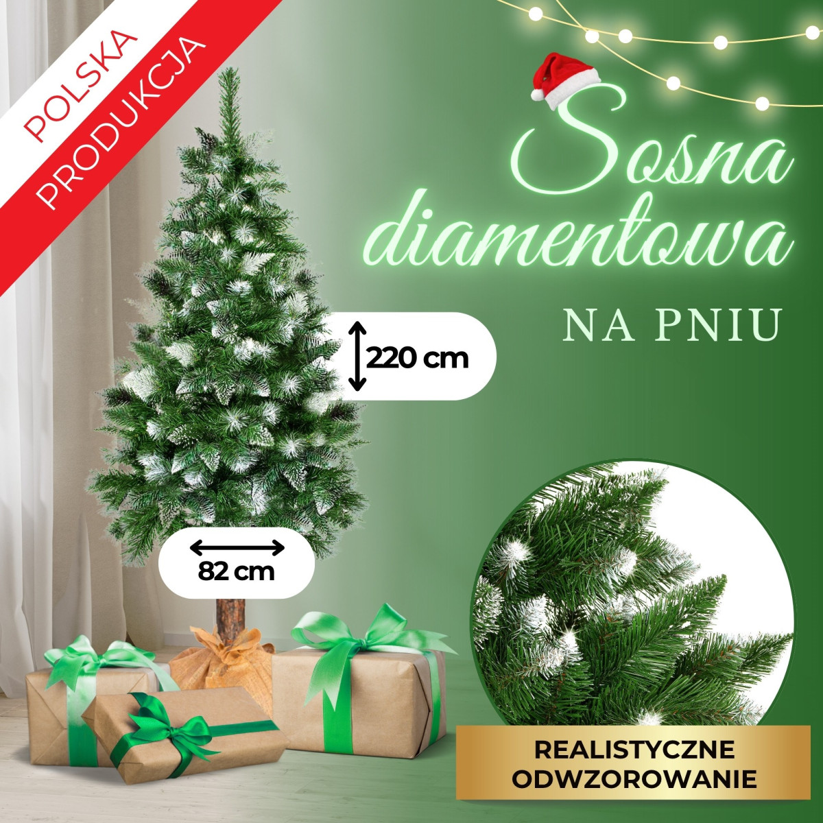 Mākslīgā eglīte uz stumbra Springos CT0262, Dimanta 220cm