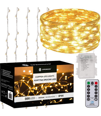 Ziemassvētku LED lampiņu aizkars Springos CL0183, 300 LED, 3x3 m, silti balts