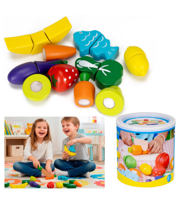 Koka rotaļlietu komplekts - augļu un dārzeņu “griešanas” spēle Springos KG0058