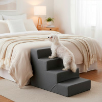 Suņu kāpnes 4 pakāpieni 40 cm platforma, mīksta kaķu rampa tumši pelēkas kāpnes