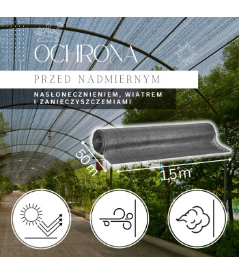 Gaiši antracīta krāsas ēnošanas tīkls Springos® 140 g/m², 1,5 x 50 m, ar 200 stiprinājumiem SN0064