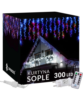 Springos CL0307 daudzkrāsu Ziemassvētku lāsteku virtene ar 300 LED