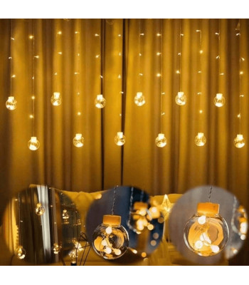 Ziemassvētku silti baltu LED lampiņu aizkars Springos CL4045, 108 LED