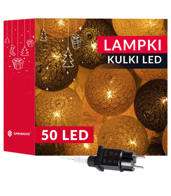 Cotton balls Springos CL0155, 50 LED, dekoratīvais gaismas virtenis, tīkla barošana, grafīta un baltā krāsa