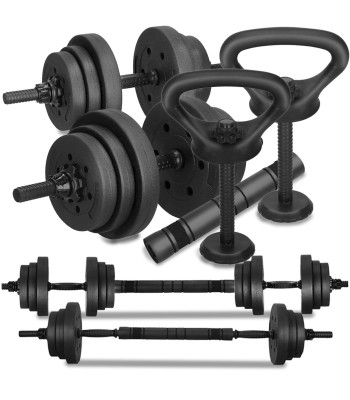 Regulējams hanteļu komplekts Springos FA1672, stienis + svari, melns, 30 kg