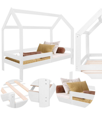 Koka bērnu mājas gulta, Springos BD01 WHITE, 160x80 cm