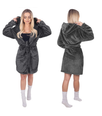 Peldmētelis sievietēm ar kapuci, tumši pelēks, Springos HA7364, L/XL