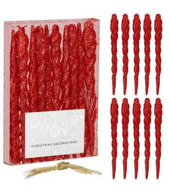 Ziemassvētku eglītes rotājumi – lāstekas, 10 gab., triecienizturīgi, mirdzoši sarkani, 12 cm