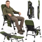 Saliekams makšķerēšanas un kempinga krēsls ar regulējamām kājām, tumši zaļš/melns, Springos® CS0192, līdz 140 kg