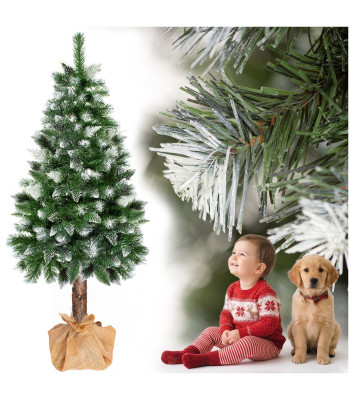 Springos mākslīgā Ziemassvētku priede uz dabīga stumbra ar baltu apsarmojuma efektu, zaļa, 220 cm, CT0271