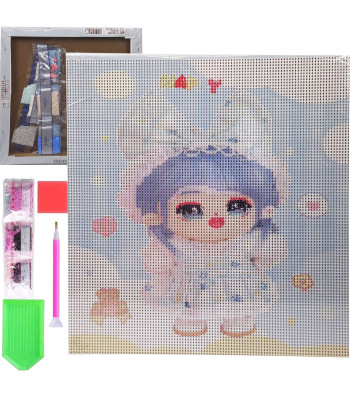 Dimanta mozaīka ar rāmi 30 × 30 cm – anime stila attēls bērniem un pieaugušajiem