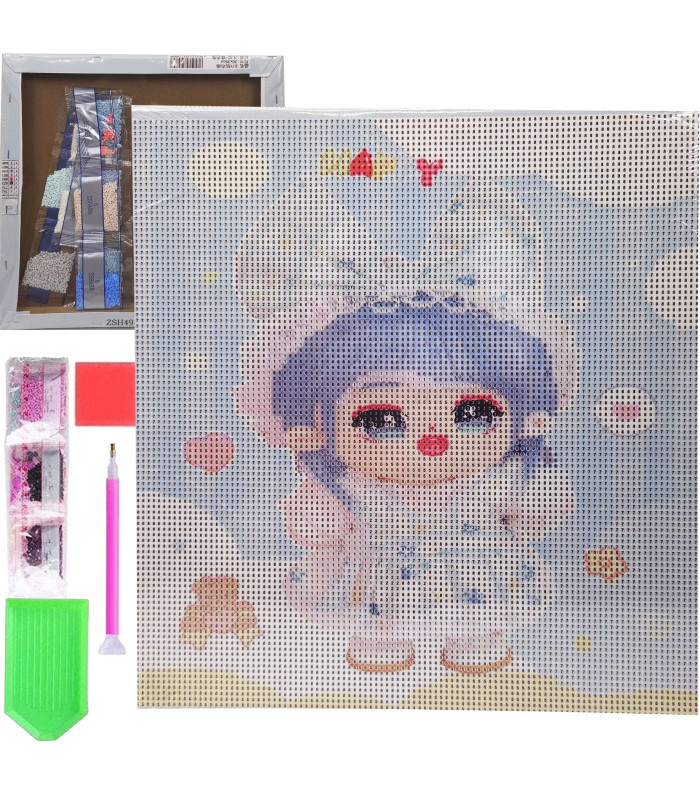 Dimanta mozaīka ar rāmi 30 × 30 cm – anime stila attēls bērniem un pieaugušajiem