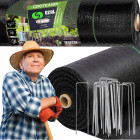 Nezāļu apkarošanas plēve ar 20 mietiņiem, 1,6 m x 100 m, 70 g/m², melna