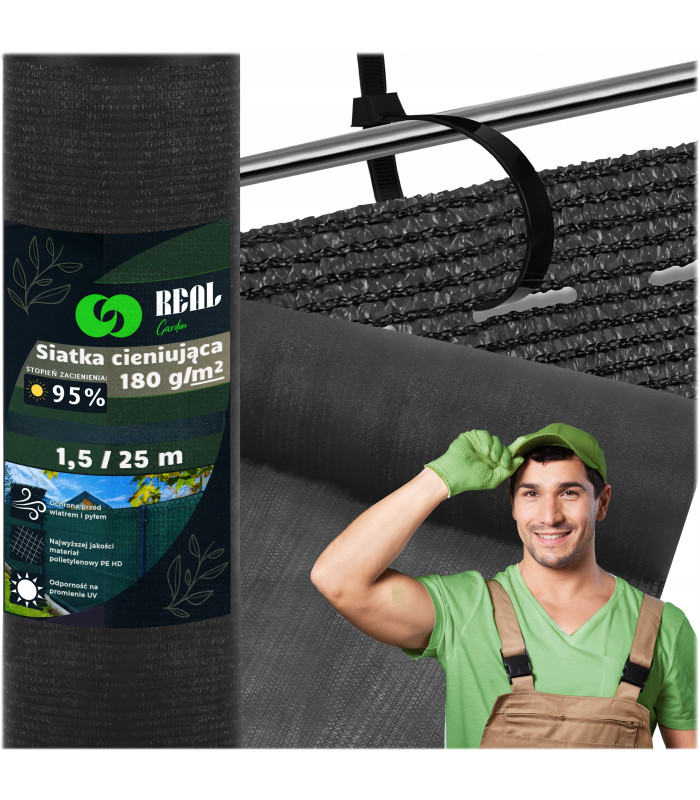 Žoga pārsegs - tīkls no saules un vēja 95%, 1,5x25 m, 180 g/m², melns