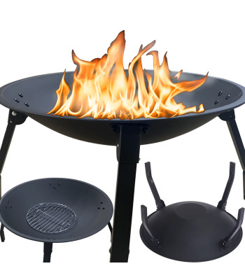 Dārza ugunskura bļoda grilam katlam tērauda melna liela 55 cm